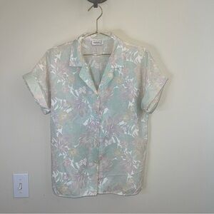 Vintage Giovelli Sheer Floral‎ Button Front Blouse Medium Cottagecore Pastel USA